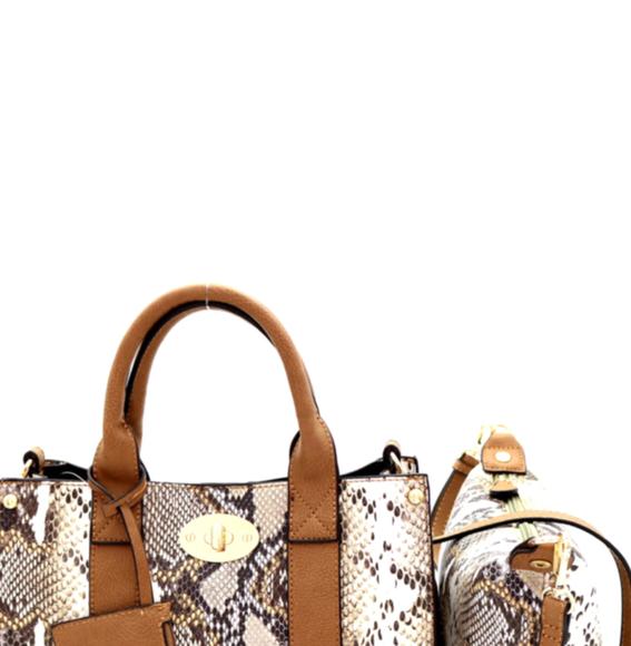 Snake Print Turn-lock Accent 2 In 1 Medium Satchel